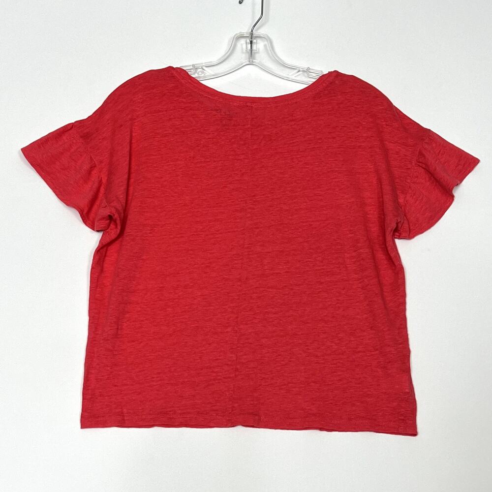 Ann Taylor LOFT Linen Ruffle Sleeve Cropped Tee Pink Womens Small - Picture 8 of 10